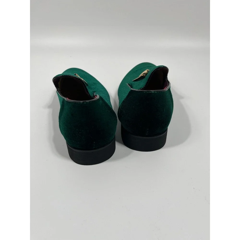 Mens Slip On Loafers 12.5 Green Velvet Formal Event Black Tie Wedding Guest